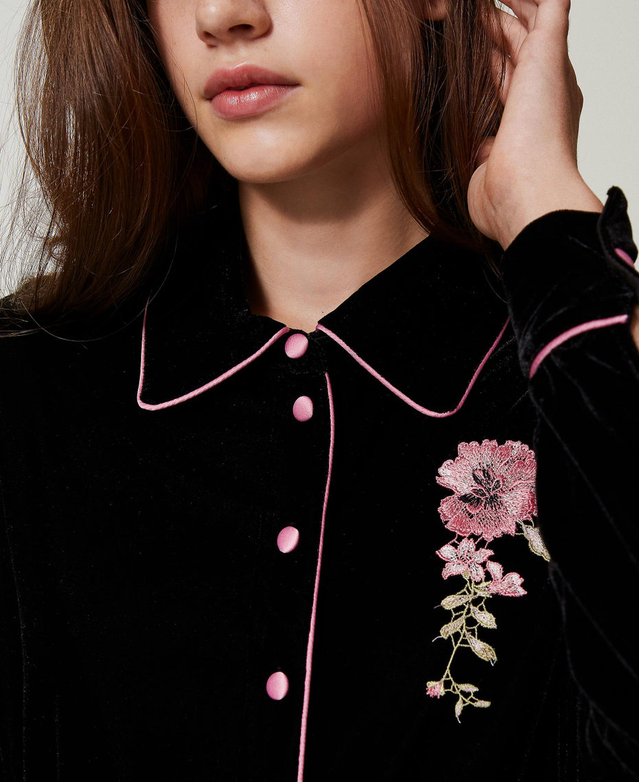 Velvet night gown with embroidery Black Woman 242LL2CEE_00006_04