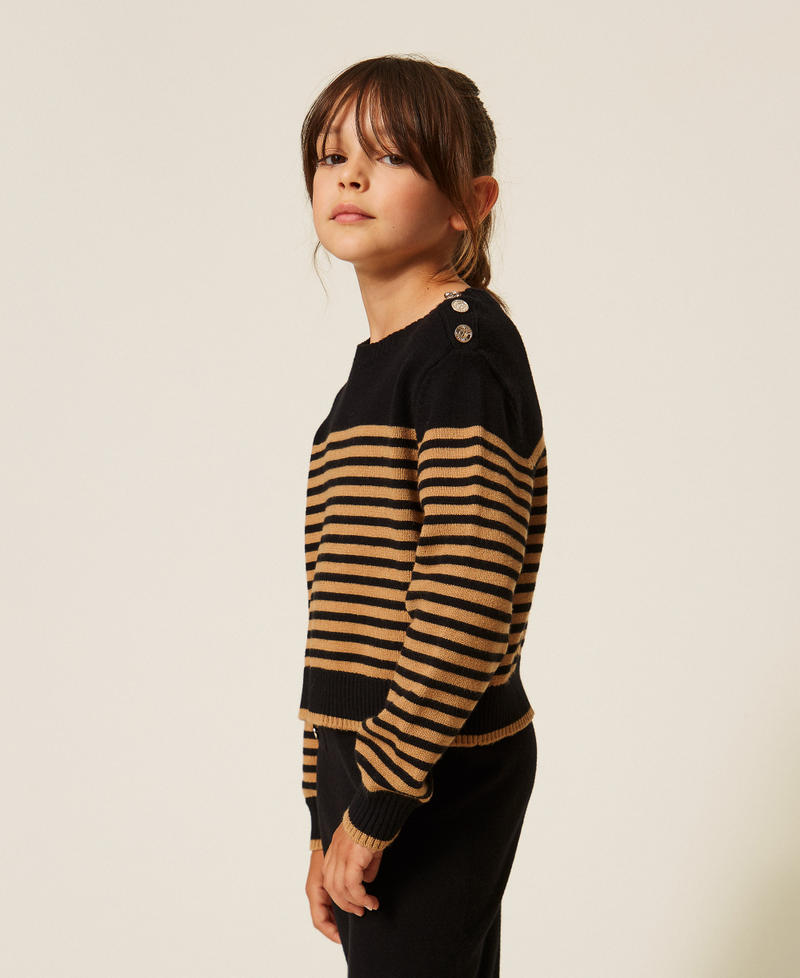 Striped jumper with buttons Black/"Iced Coffee" Brown Stripes Girl 262GJ3031_13771_02