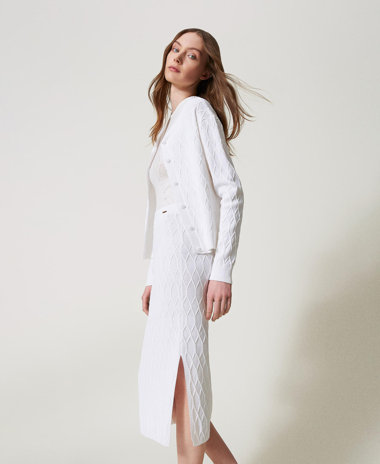 Lozenge pattern midi knit skirt White Cloud Woman 251LL3HCC_12105_02