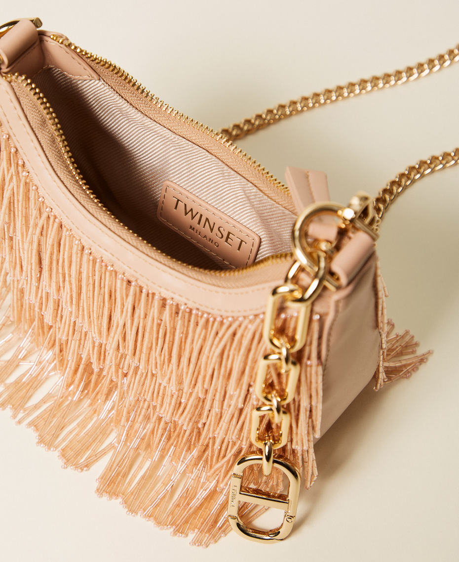 Croissant bag with bead fringes Light Nude Woman 252TD8240_11801_04