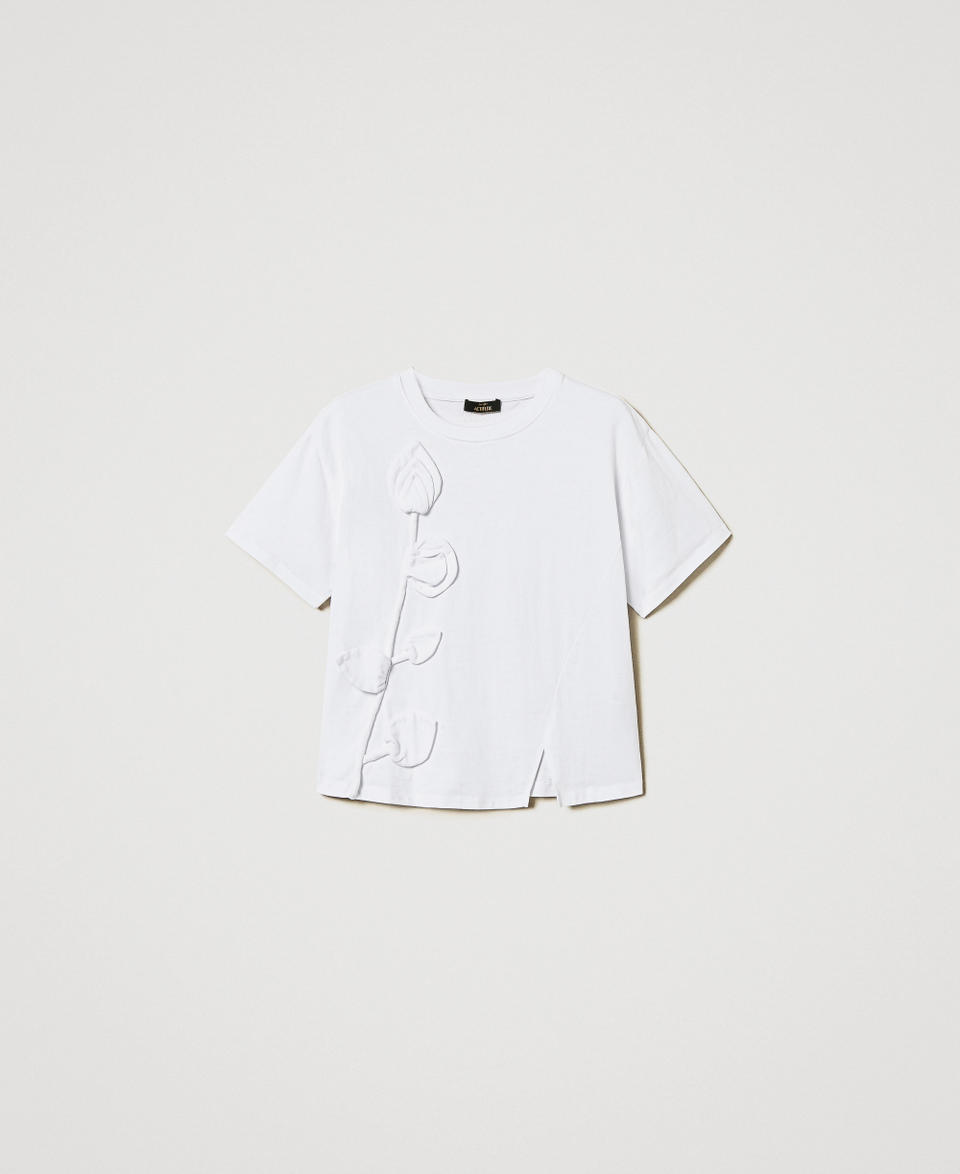 T-shirt with hand embroidery "Papers" White Woman 251AP2460_00840_S0