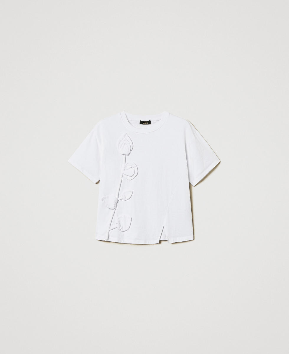 T-shirt with hand embroidery "Papers" White Woman 251AP2460_00840_S0