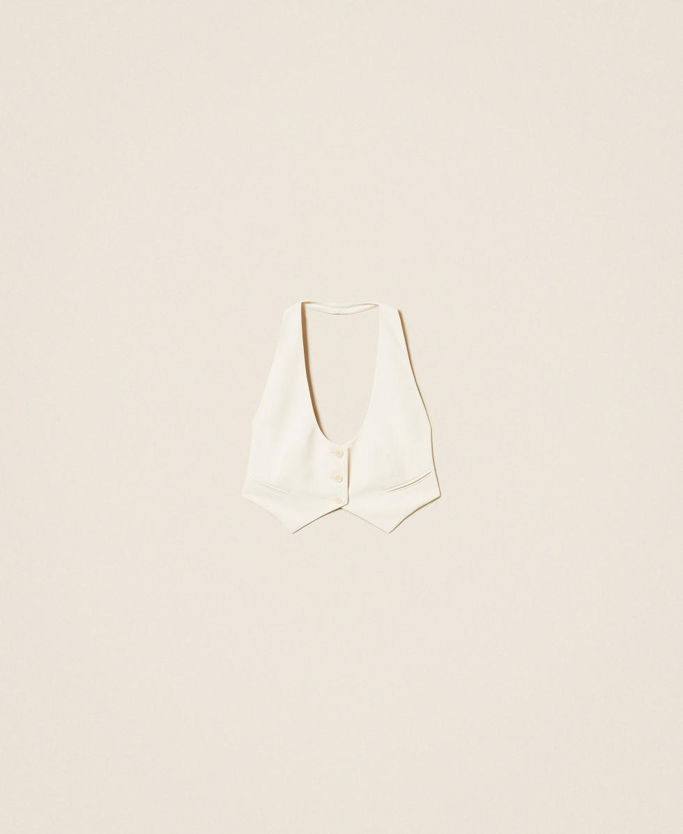 Weste aus Cr&ecirc;pe-Cady mit R&uuml;ckeng&uuml;rtel Perlmutt Frau 252TP2280_00059_S0