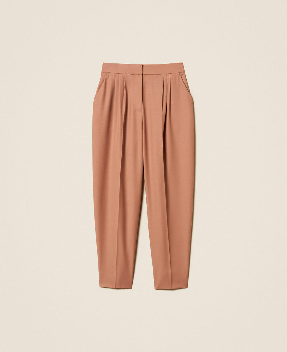 Cool wool cropped trousers Mocha Mousse Brown Woman 261TP2181_13168_S0