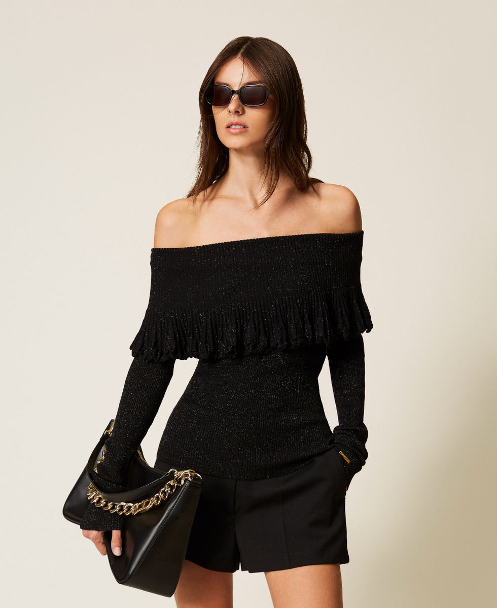 Off-shoulder jumper with ruffles