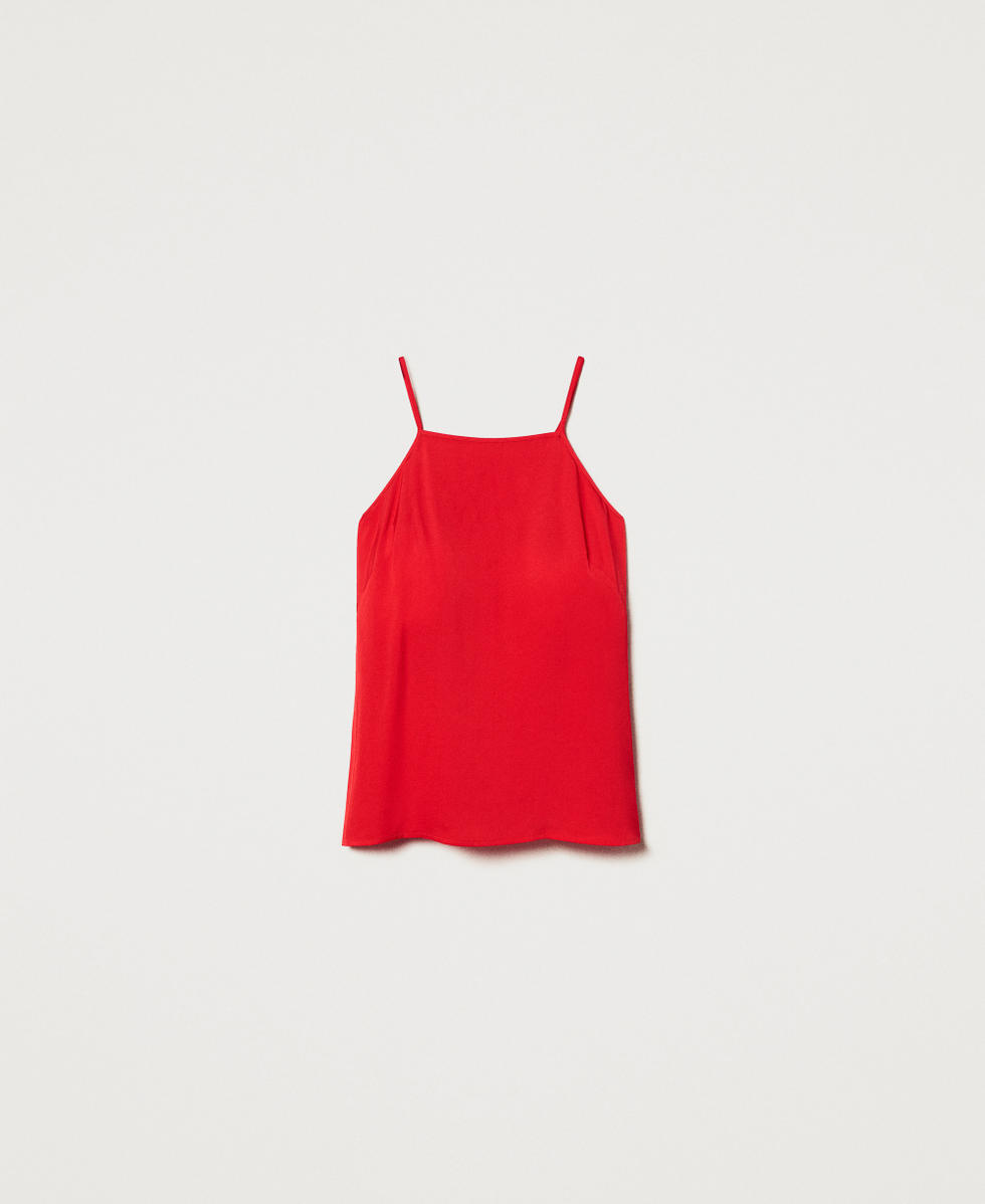 Top in satin crepe Hibiscus Red Woman 251TT2192_12365_S0