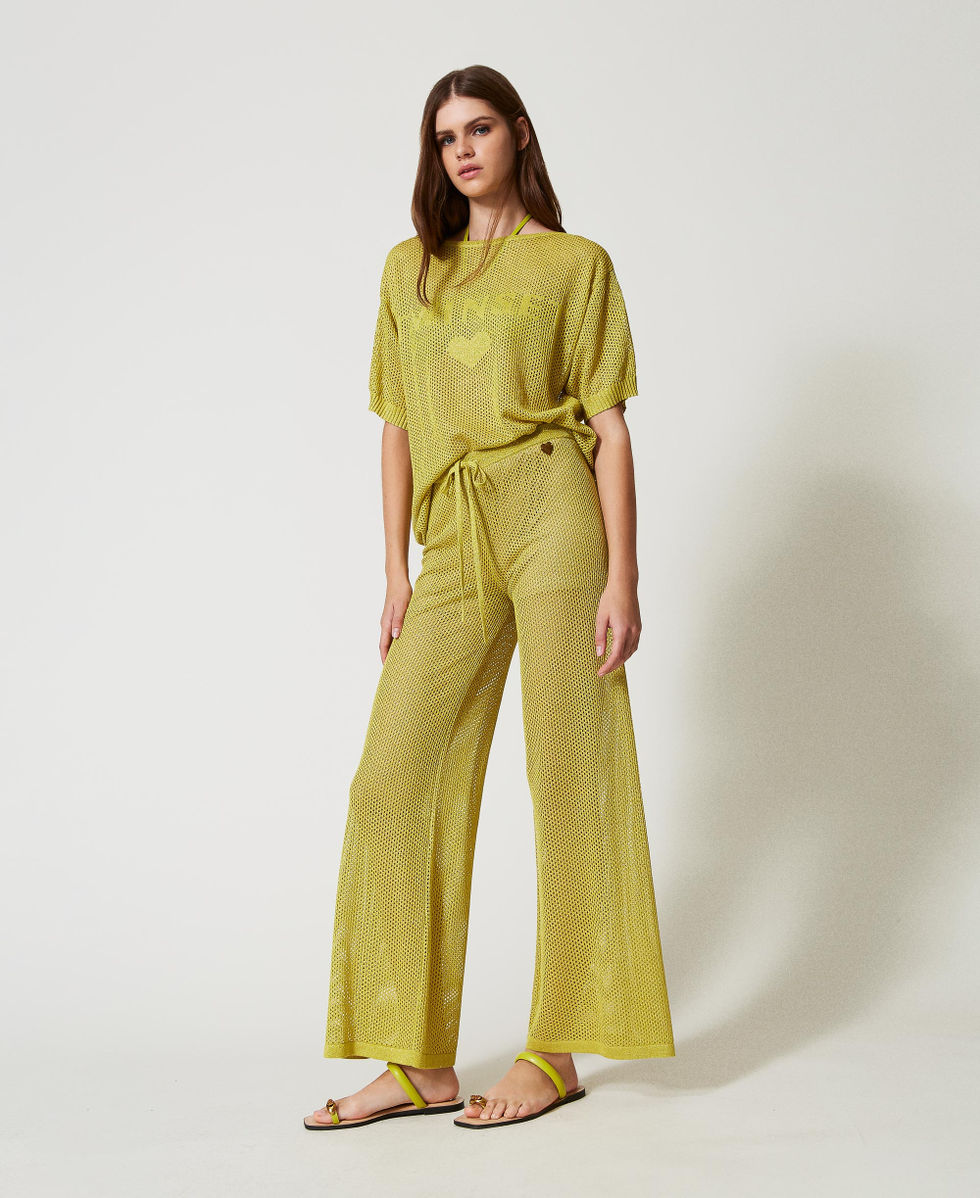 Wide leg open knit trousers Yellow Plum Woman 251LB3QCC_12124_02