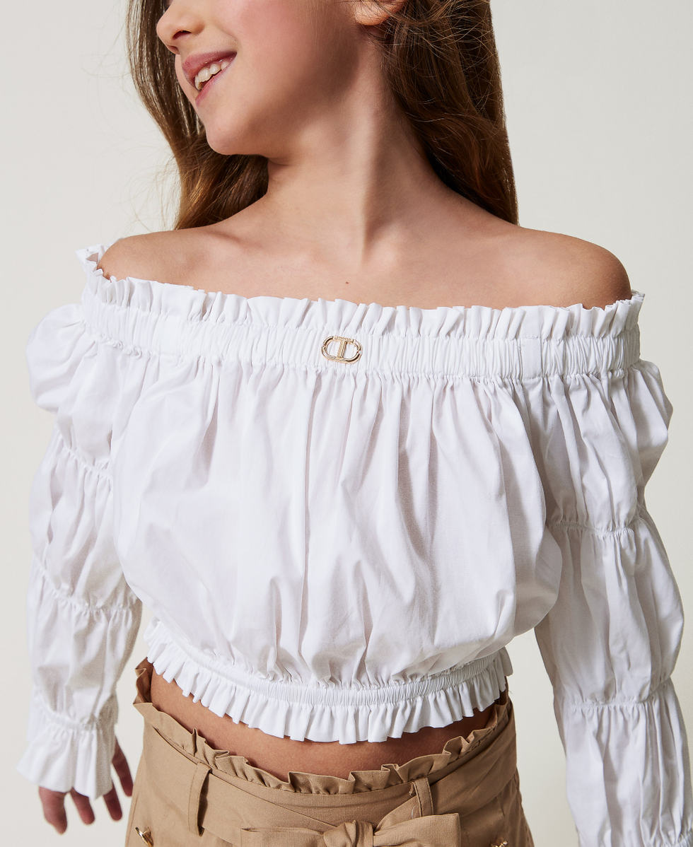 Top cropped de popelina con frunces Blanco "Ice" Ni&ntilde;a 251GJ2421_00808_PD