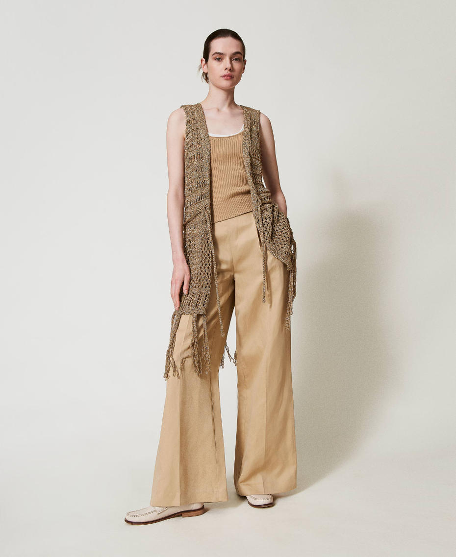 Openwork knit sleeveless cardigan with lurex Rope Beige Woman 251TA4360_12145_T0
