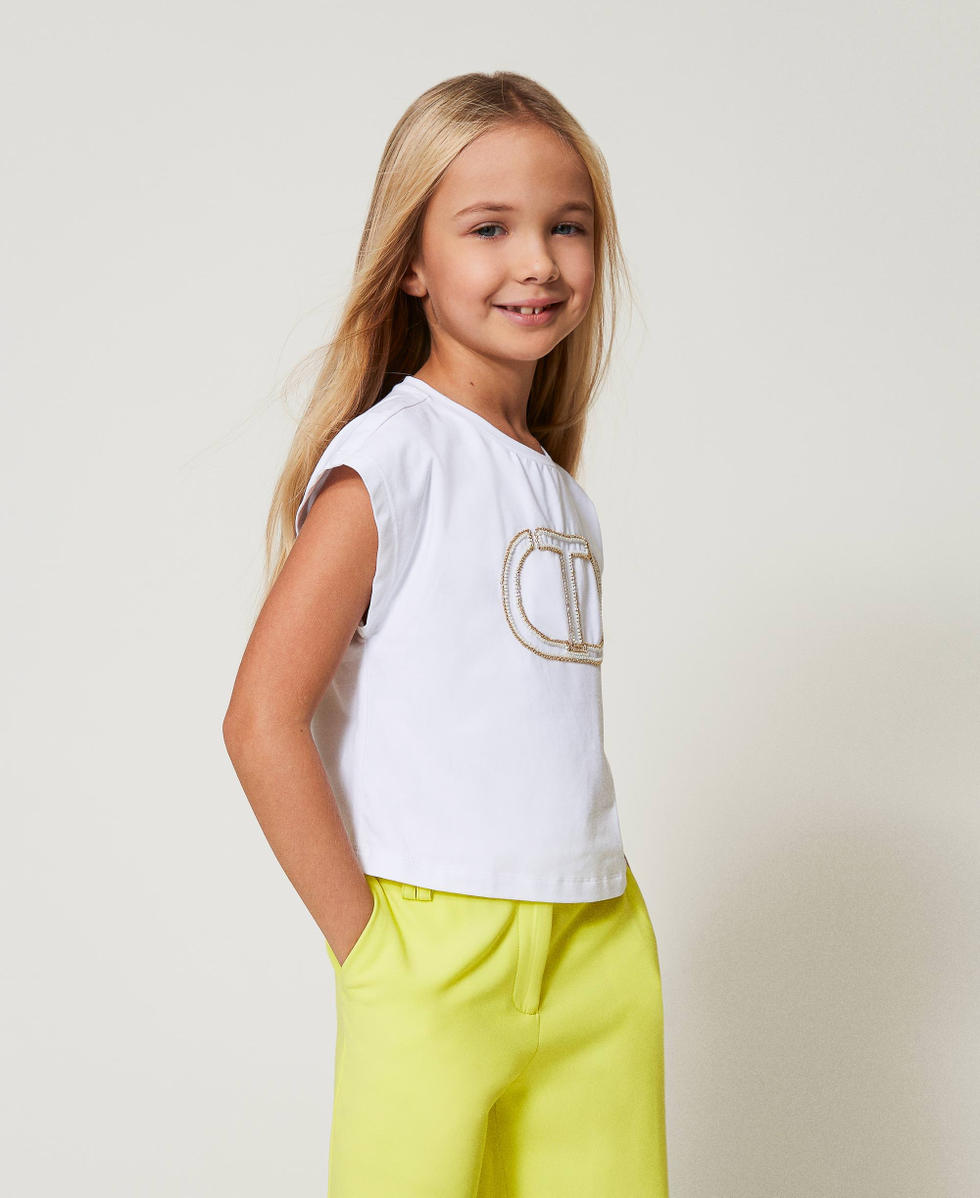 T-shirt with embroidered Oval T "Ice" White Girl 251GJ2QR1_00808_02