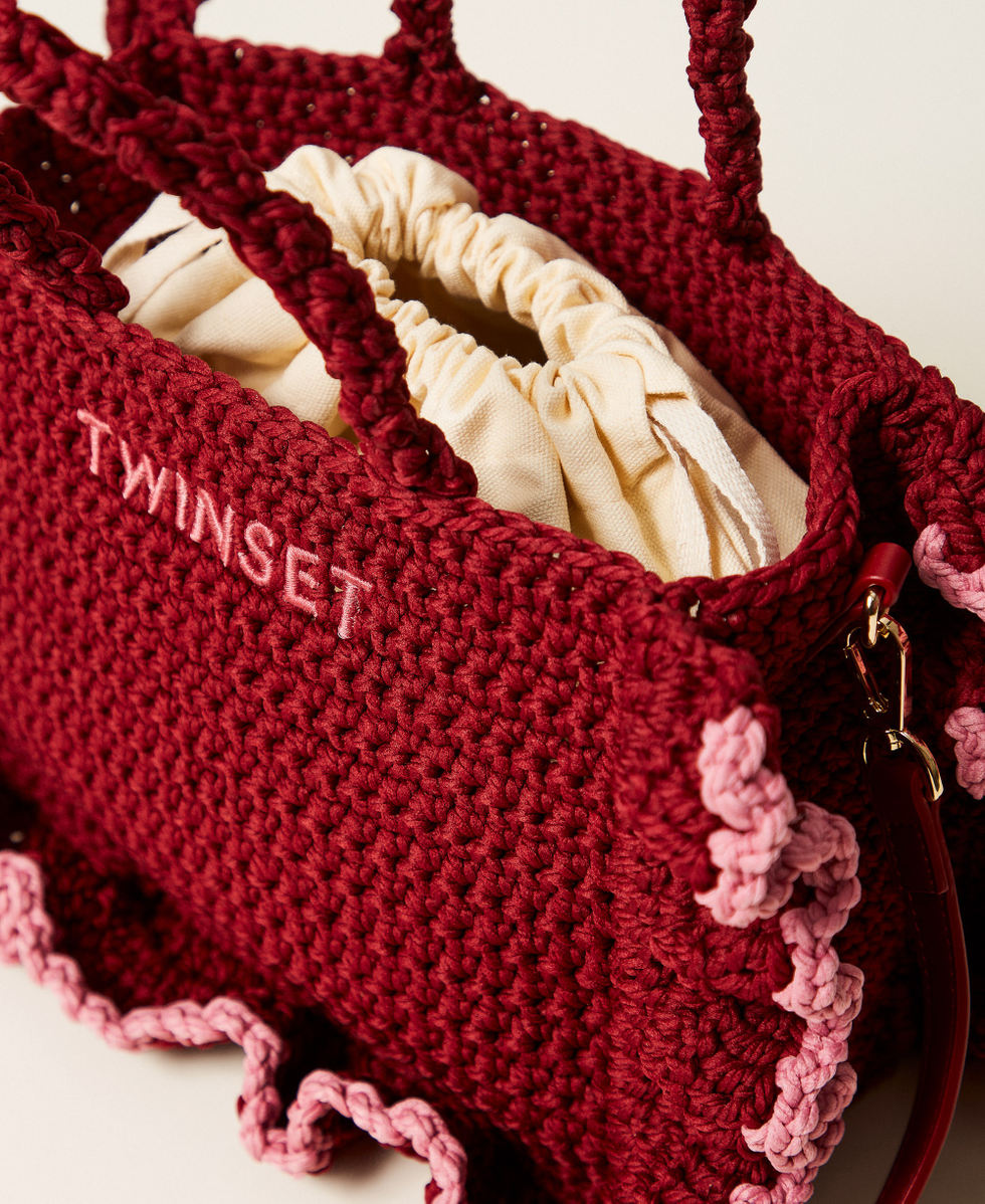 Borsa a tracolla crochet con balze Bicolor Rosso "Indian Red" / Cashmere Rose Donna 261TD8291_13496_04