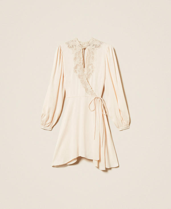 Short satin dress with embroidery