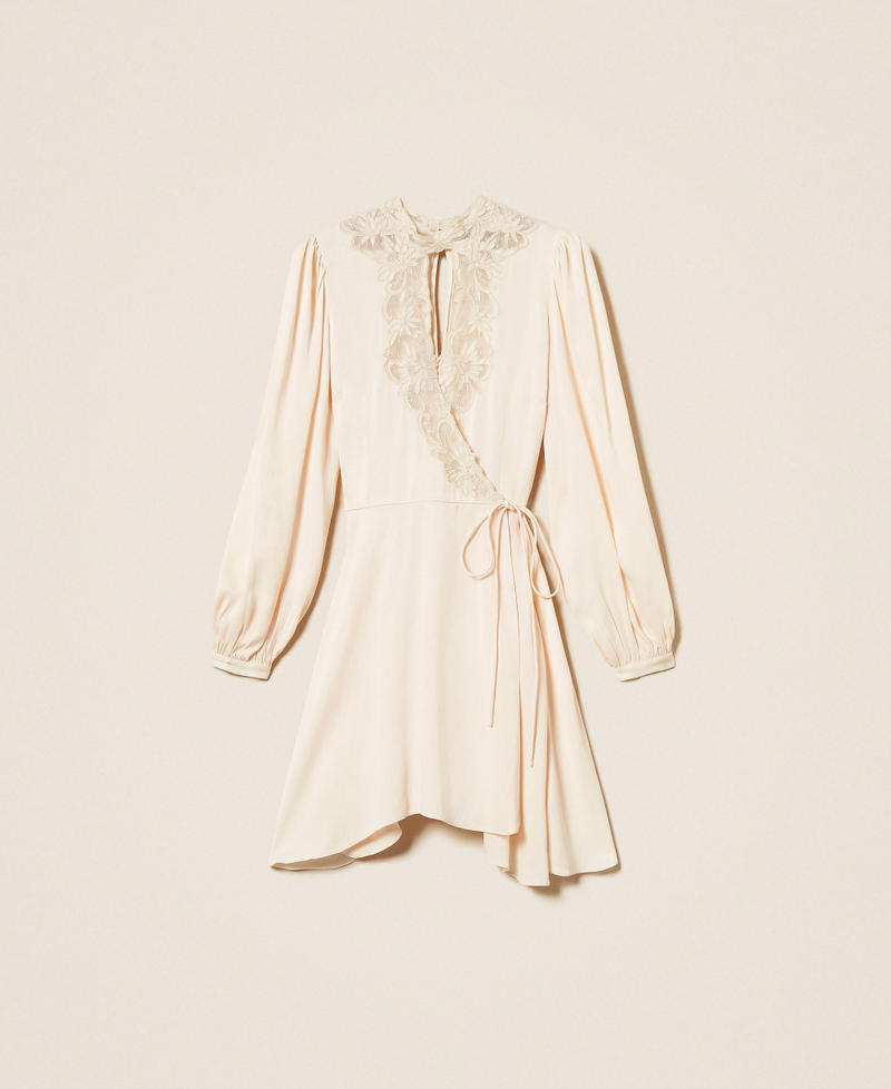 Short satin dress with embroidery Light Natural Woman 252TT2245_12227_S0