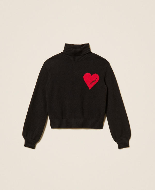 Turtleneck jumper with heart and logo