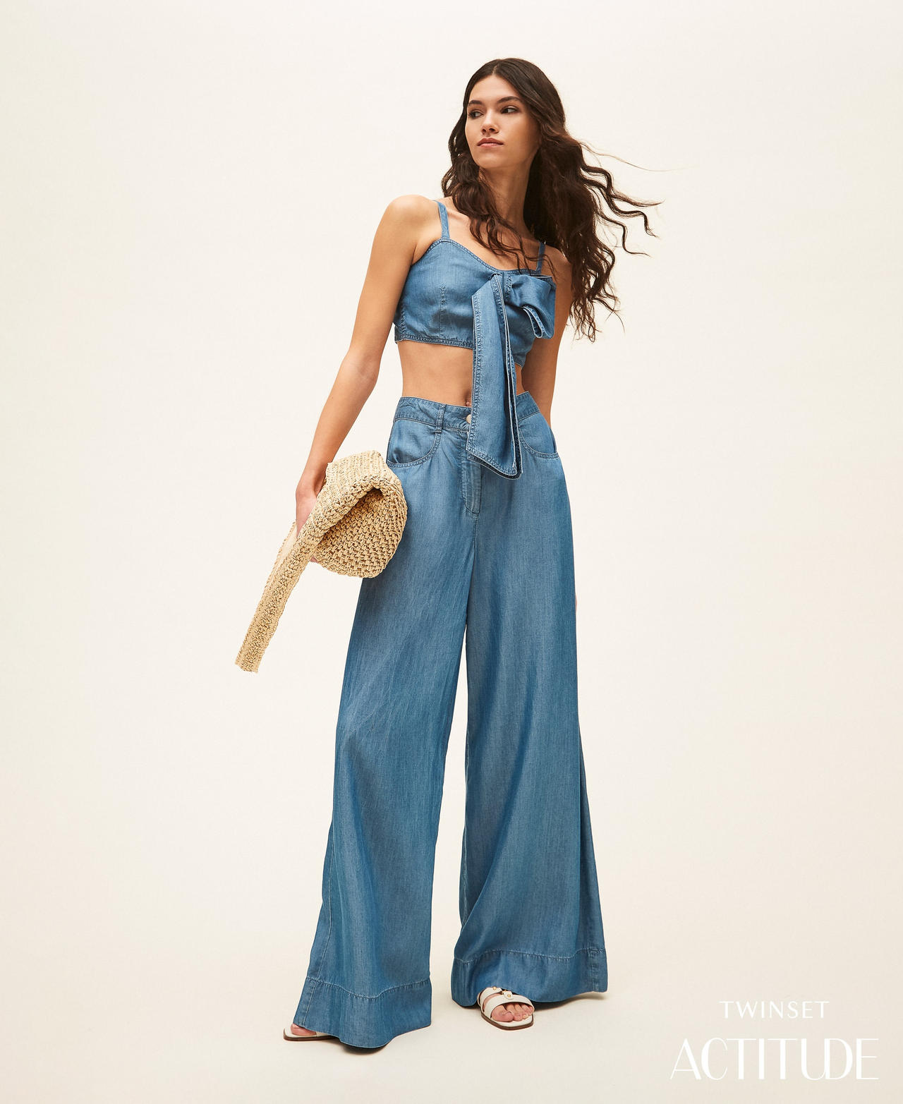 Denim palazzo trousers Light Blue Denim Woman 261AT2053_07283_PA