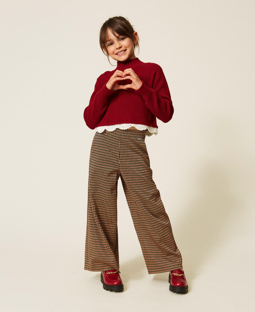 Houndstooth palazzo trousers "Iced Coffee" Brown/Red Ruby Houndstooth Girl 262GJ2092_13819_01