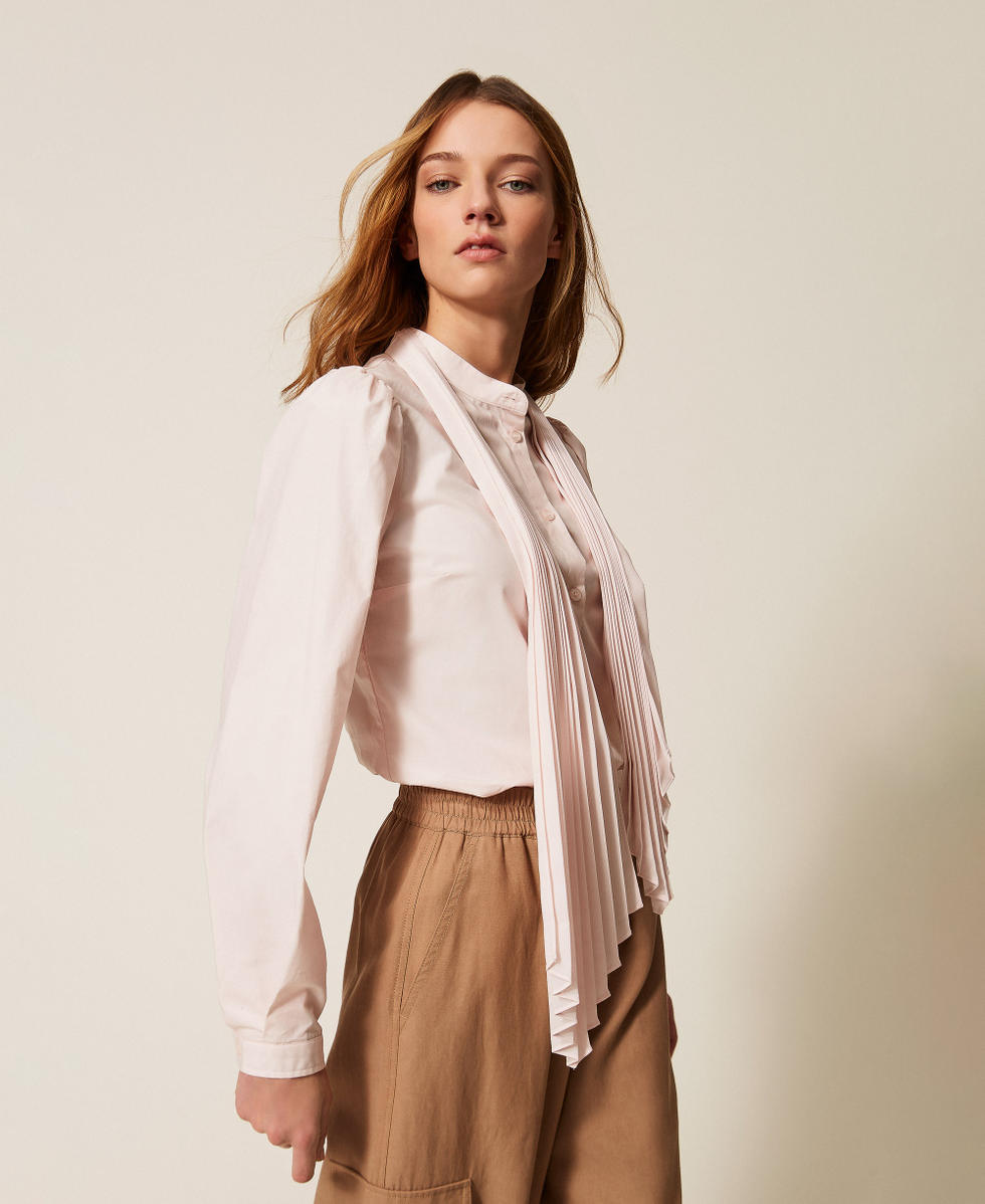 Poplin shirt with pleated sash Pink Sand Woman 261TE2033_00570_02