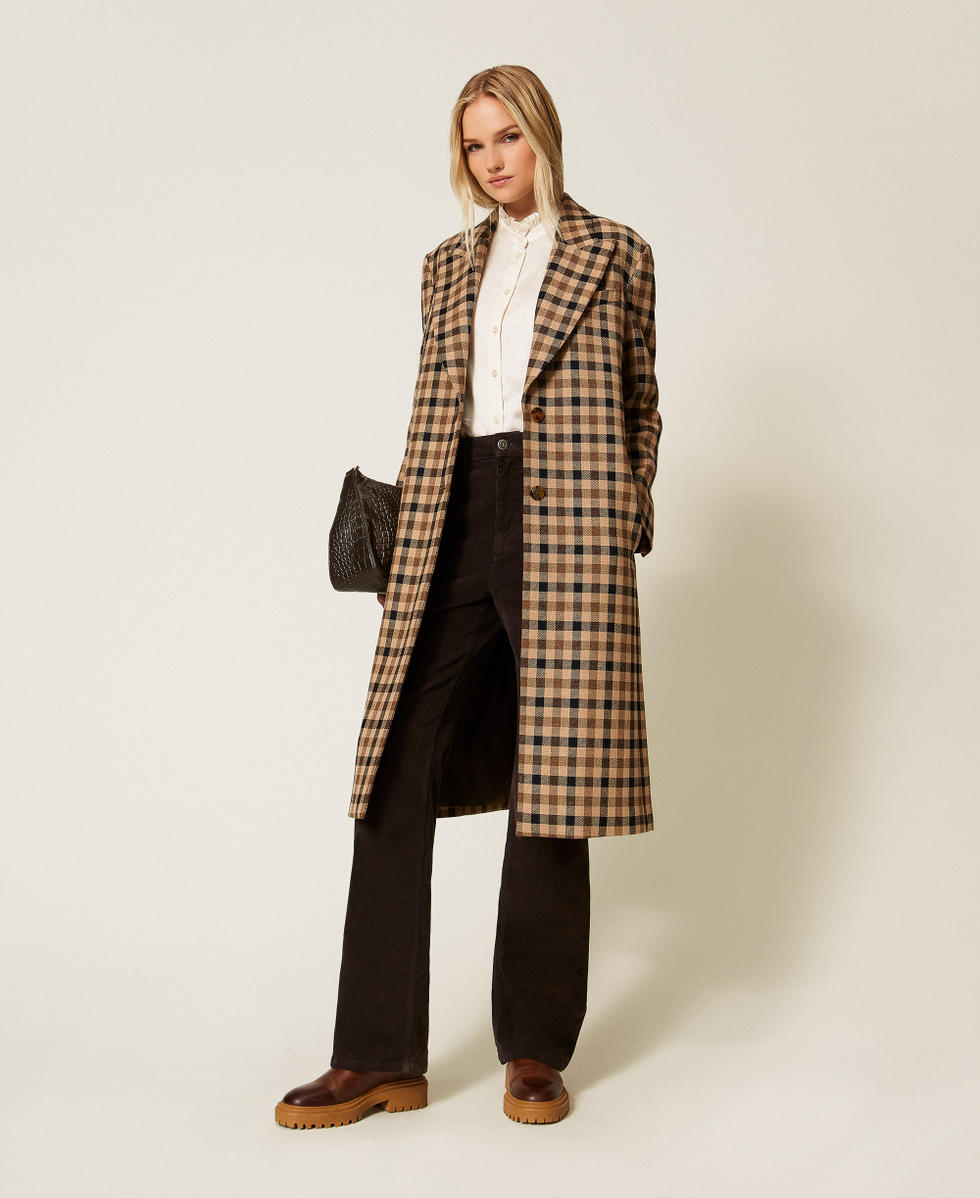 Cappotto in misto lana check Check Cammello / Nero Donna 252TT2430_12885_T0