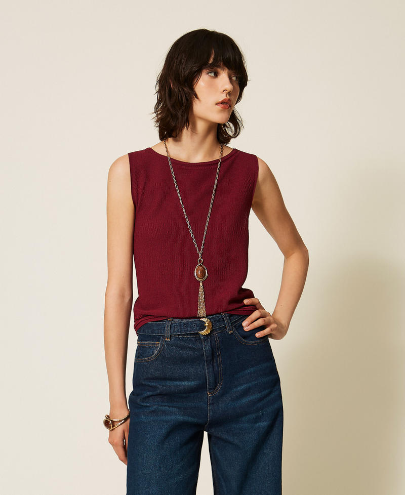 Top in maglia con frange Bordeaux Donna 262TP3Q20_00020_02