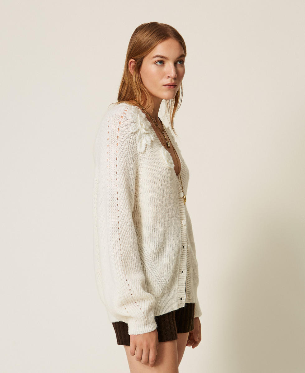 Cardigan avec fleurs en crochet Nacre Femme 262TT3192_00059_02