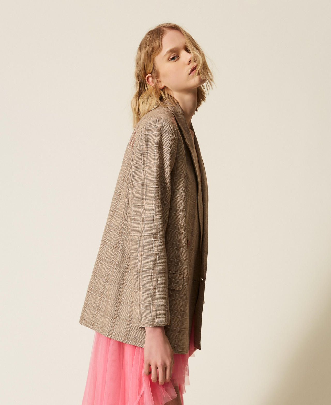 MYFO check blazer with embroidery Nude Beige Shade Check Woman 261AQ2020_13509_02