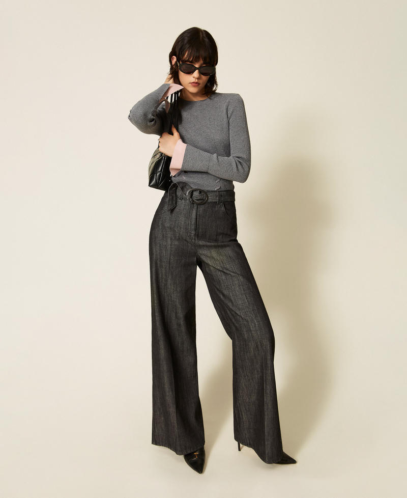 Turtleneck jumper with contrasting details Two-tone Mid Grey Melange/Rose Smoke Woman 262AP3251_13757_T0