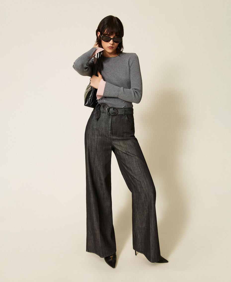 Turtleneck jumper with contrasting details Two-tone Mid Grey Melange/Rose Smoke Woman 262AP3251_13757_T0