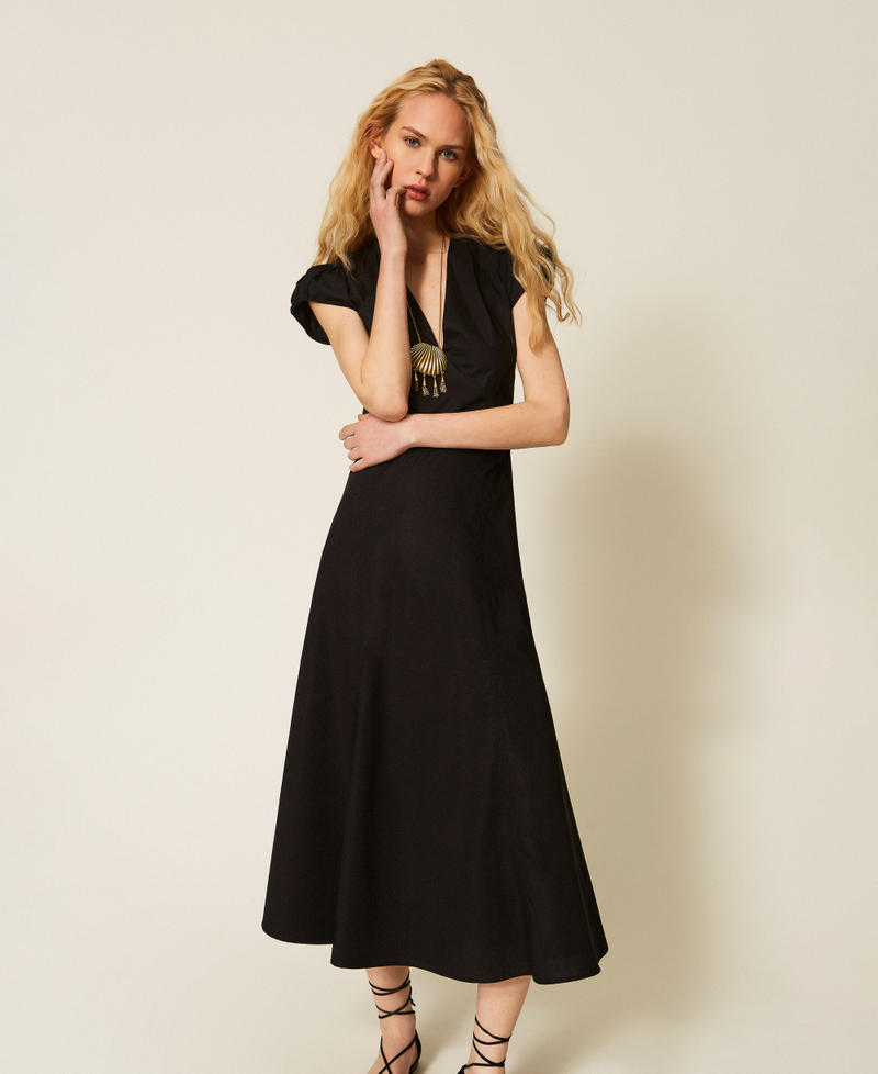 Long poplin dress Black Woman 261TT2025_00006_01