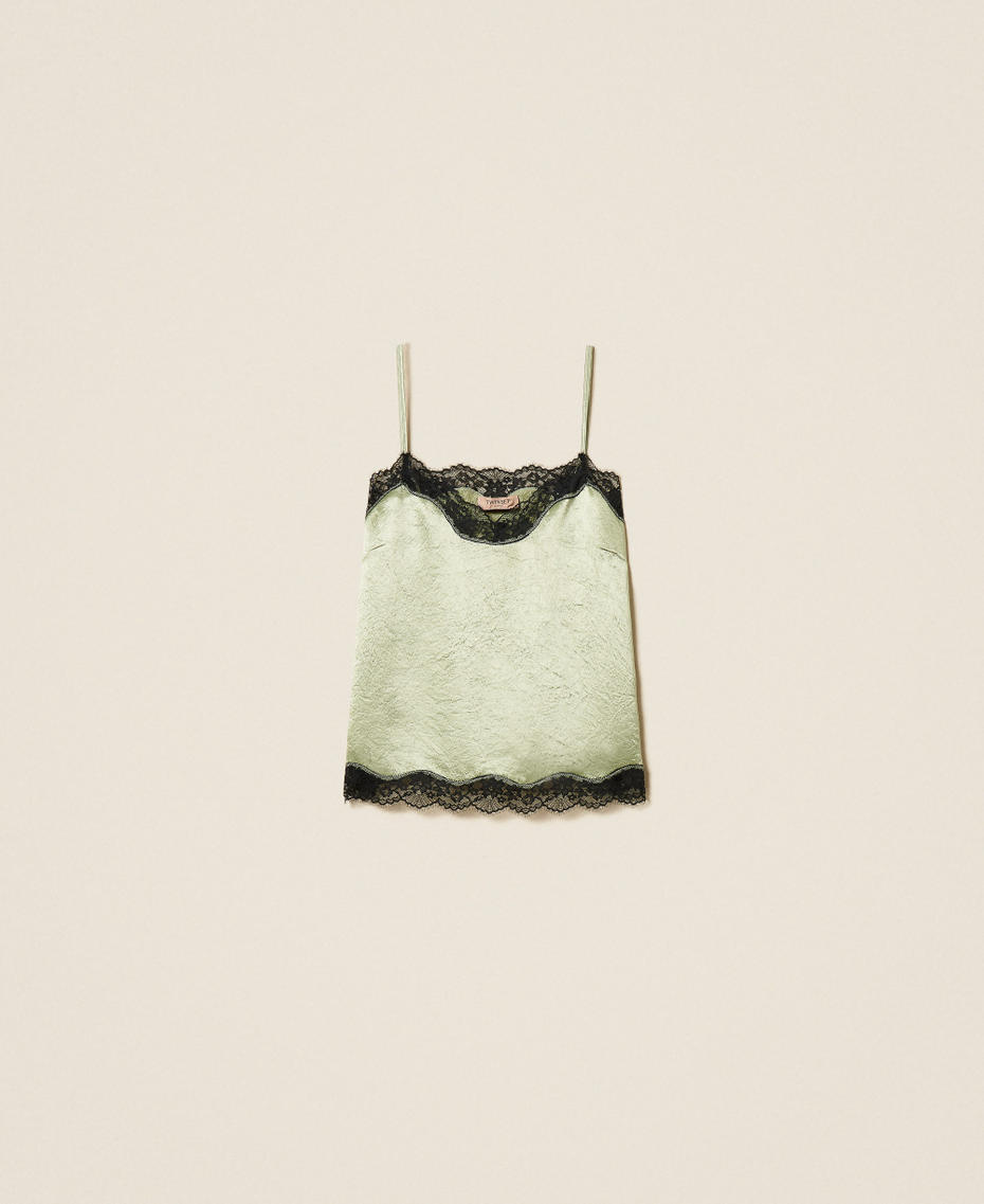 Froiss&eacute; satin and lace top Two-tone Sage/Black Woman 262TP2112_13855_S0