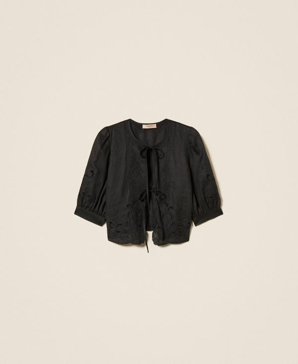 Linen and broderie anglaise shirt