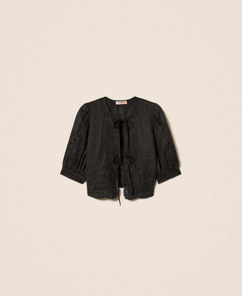 Camicia in lino e sangallo Nero Donna 261TT2120_00006_S0