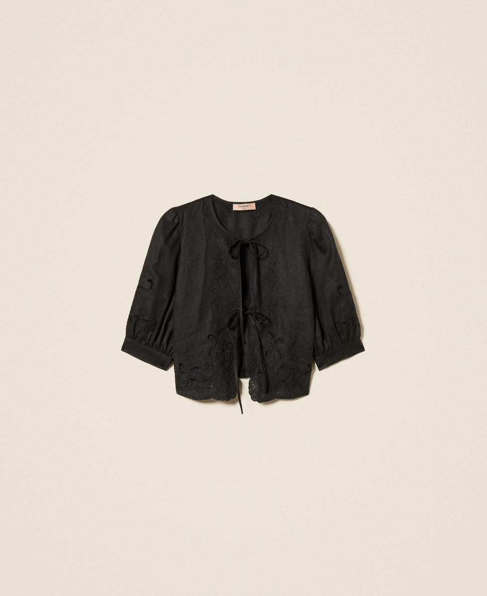 Chemise en lin et broderie anglaise Noir Femme 261TT2120_00006_S0