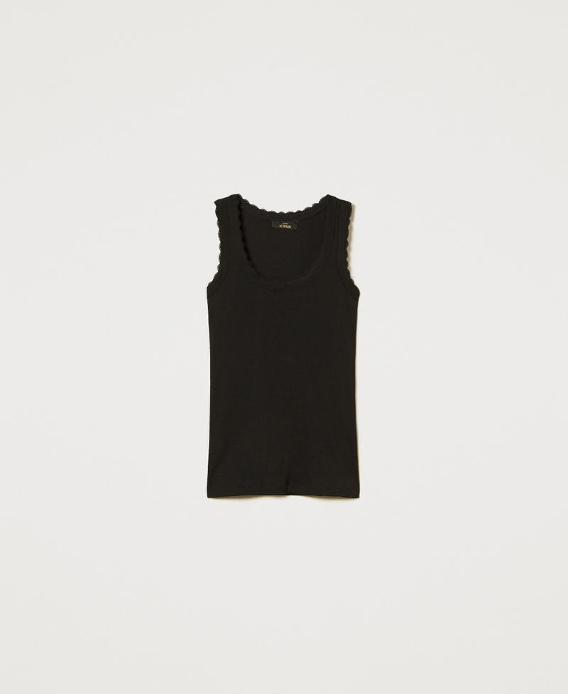 Fitted ribbed top with lace Black Woman 251AX2080_00006_S0