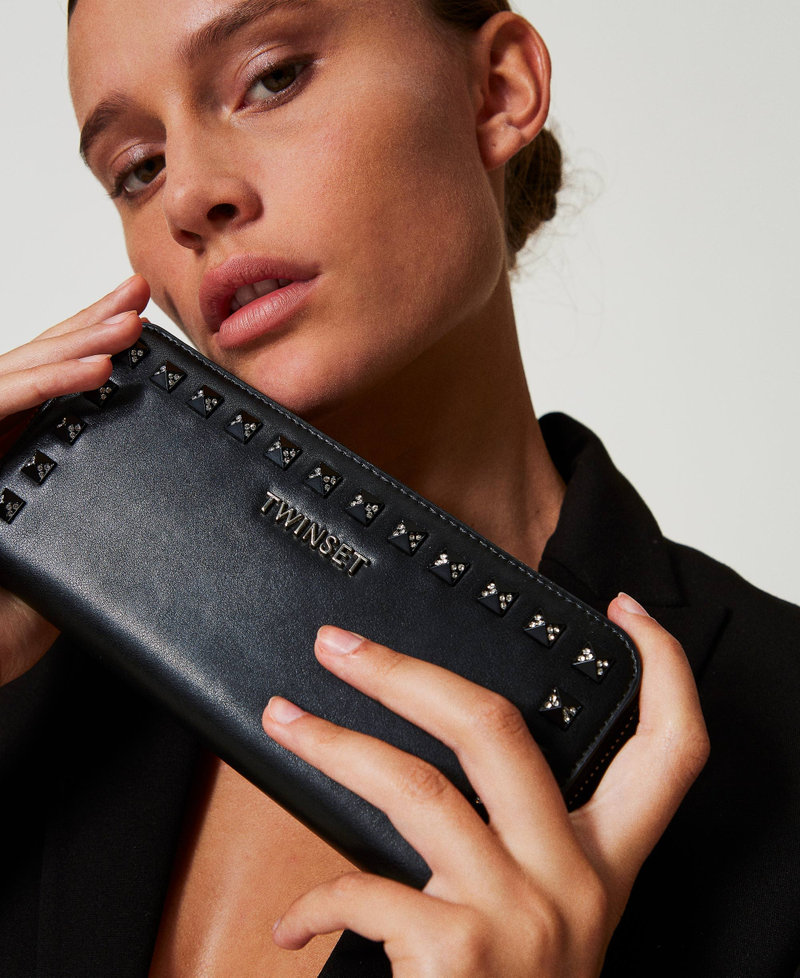 Zip around wallet with studs Woman Black TWINSET Milano