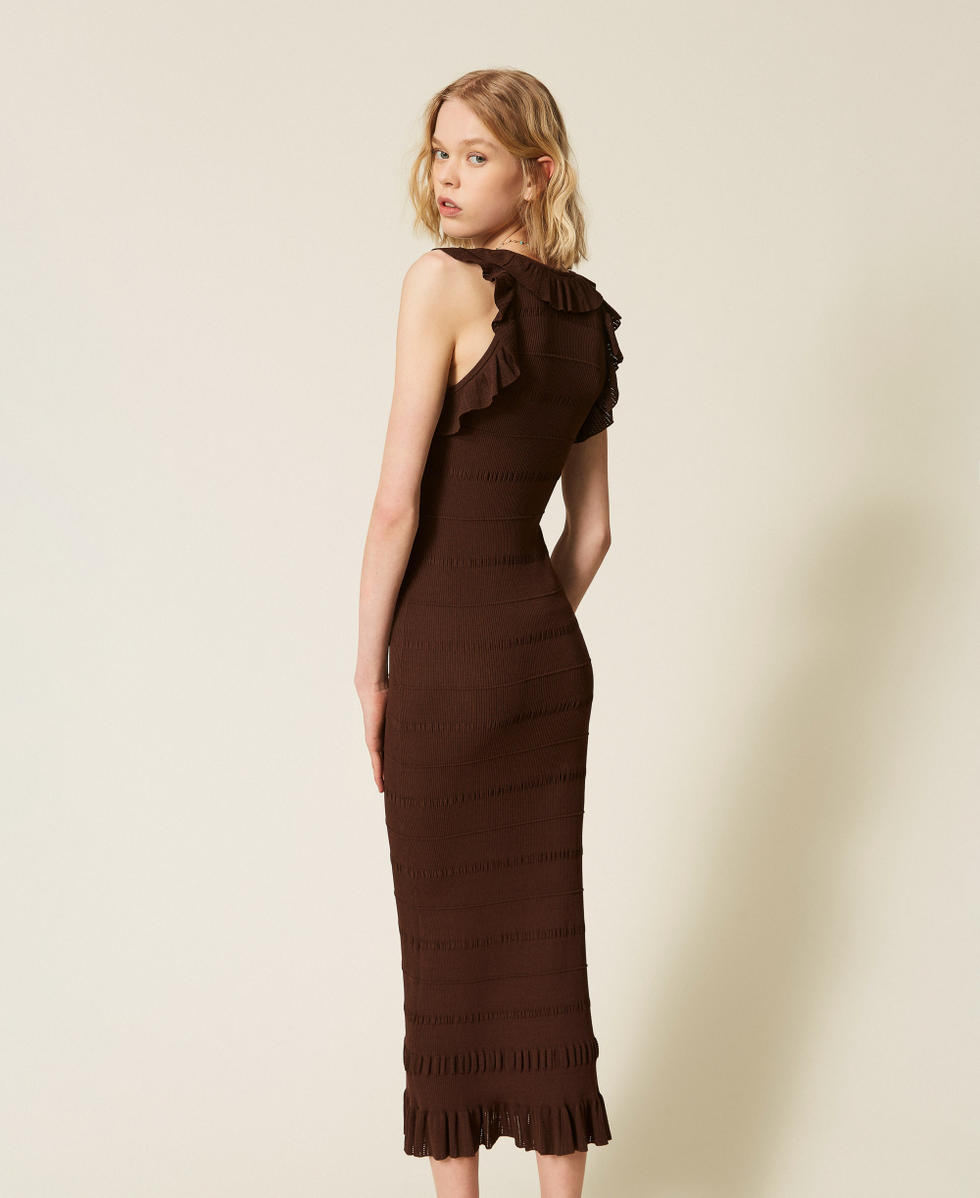 Rib knit midi dress with ruffles Coffee Liqueur Woman 261TT3023_12110_03