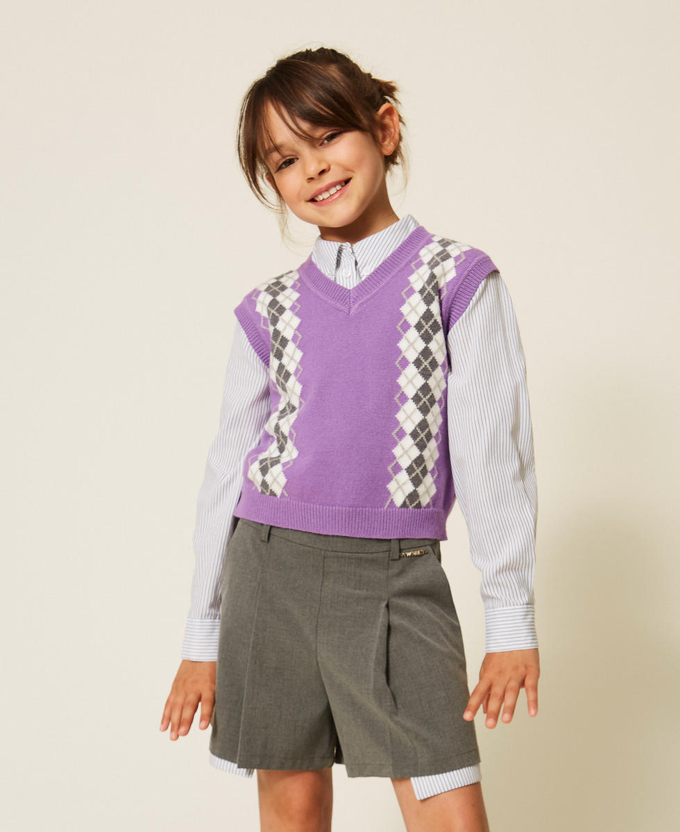 Gilet en maille avec losanges Violet "Jacinthe"/Losange Blanc "Neige" Fille 262GJ3050_13778_01
