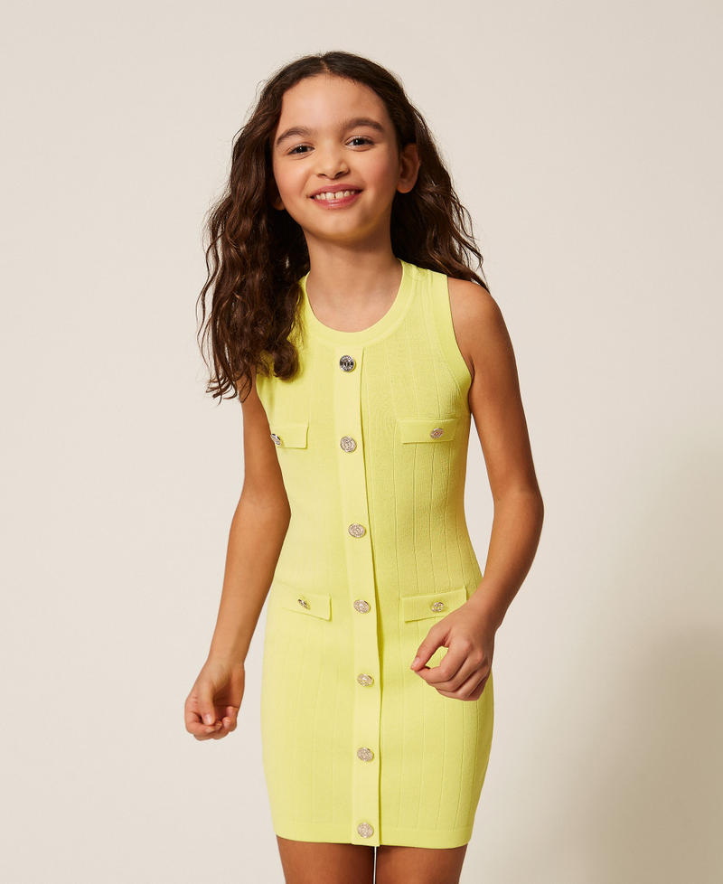 Short knit dress with buttons Limelight Yellow Girl 261GJ3063_06210_01