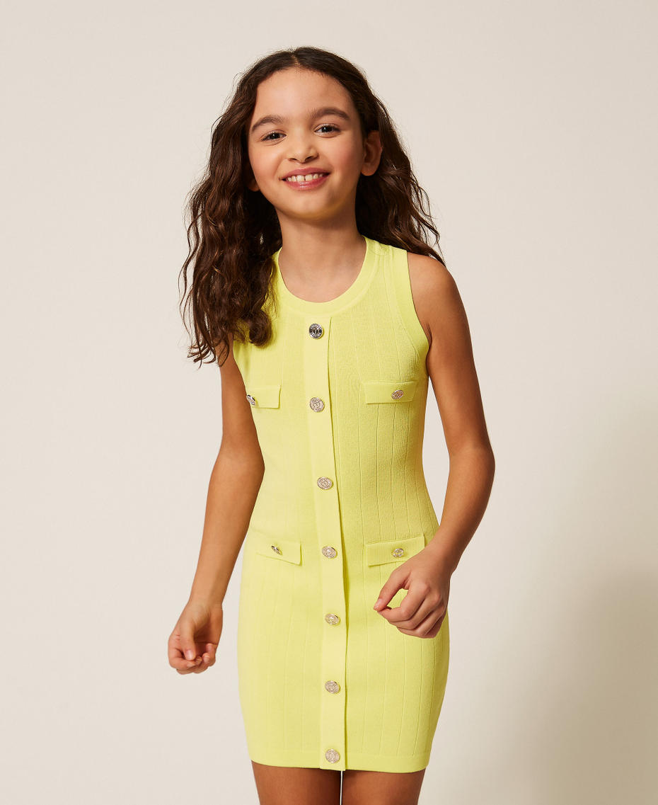 Short knit dress with buttons Limelight Yellow Girl 261GJ3063_06210_01
