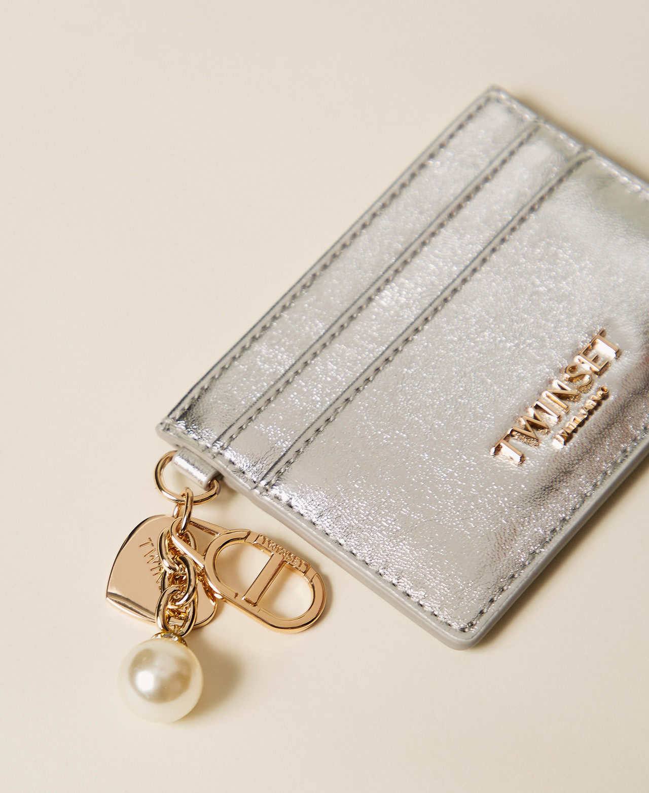 Card holder with branded charms Silver Woman 252TL8021_00995_02