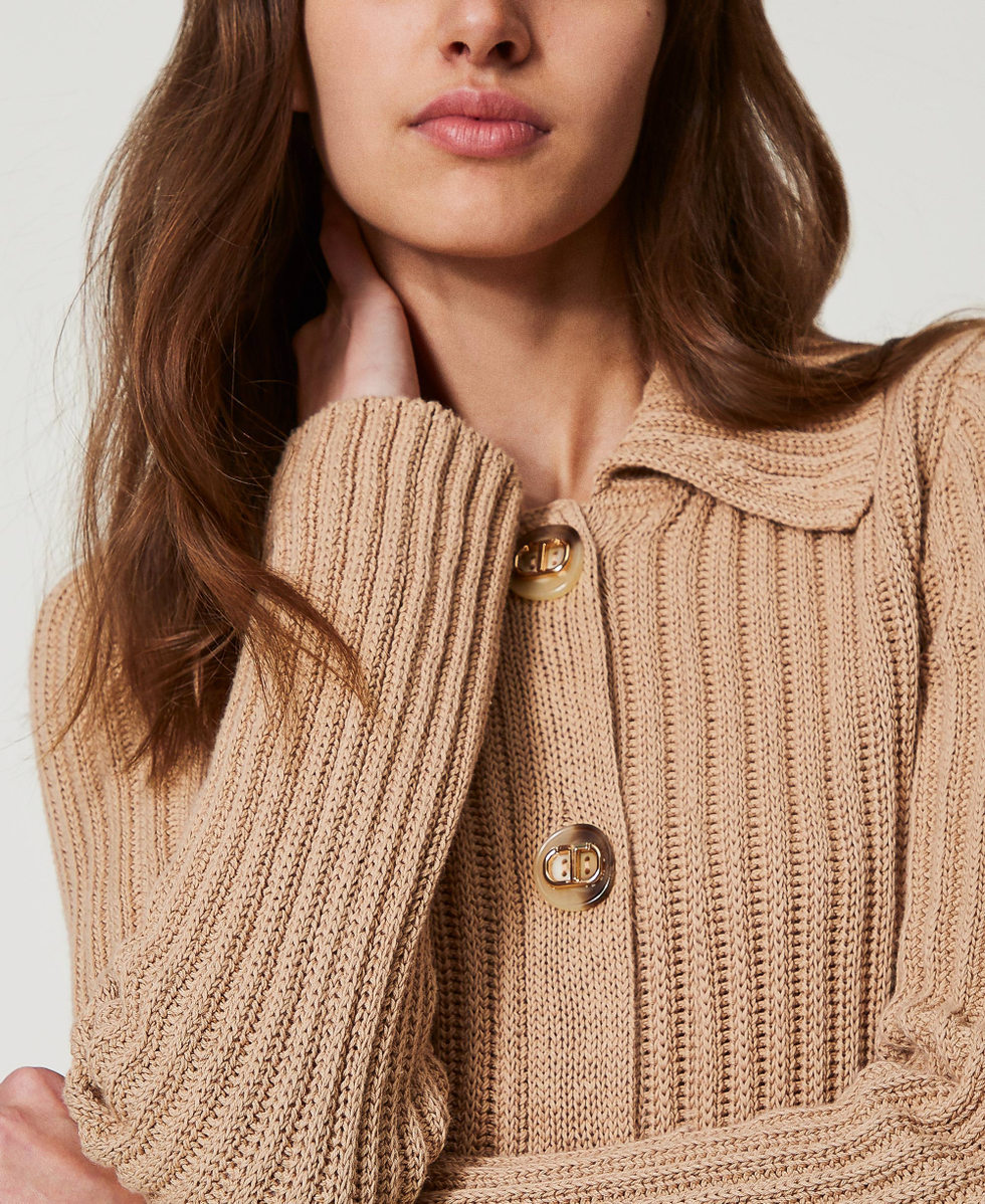 Rib knit jacket with Oval T buttons Dark Rope Beige Woman 251TP3380_12262_04