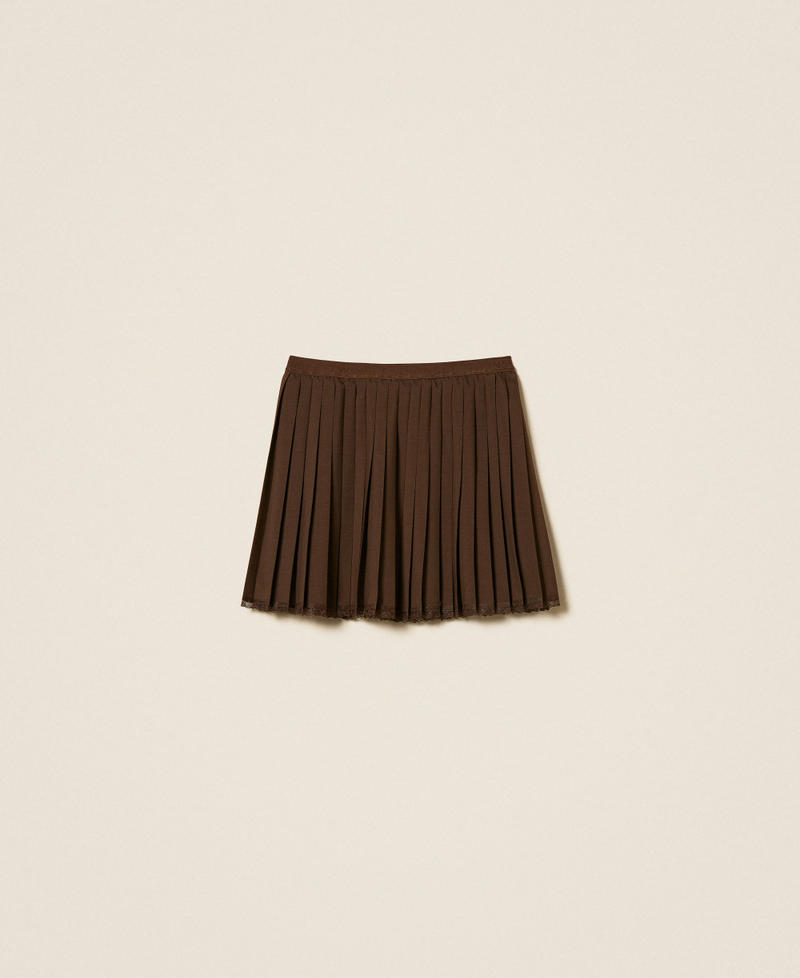Pleated cr&ecirc;pe de Chine short skirt Darkness Brown Woman 262TP2351_13411_S0