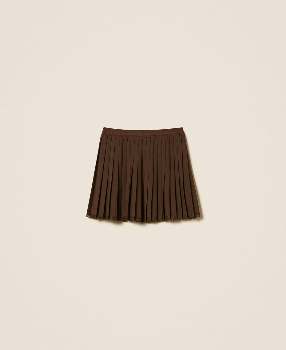Pleated cr&ecirc;pe de Chine short skirt Darkness Brown Woman 262TP2351_13411_S0