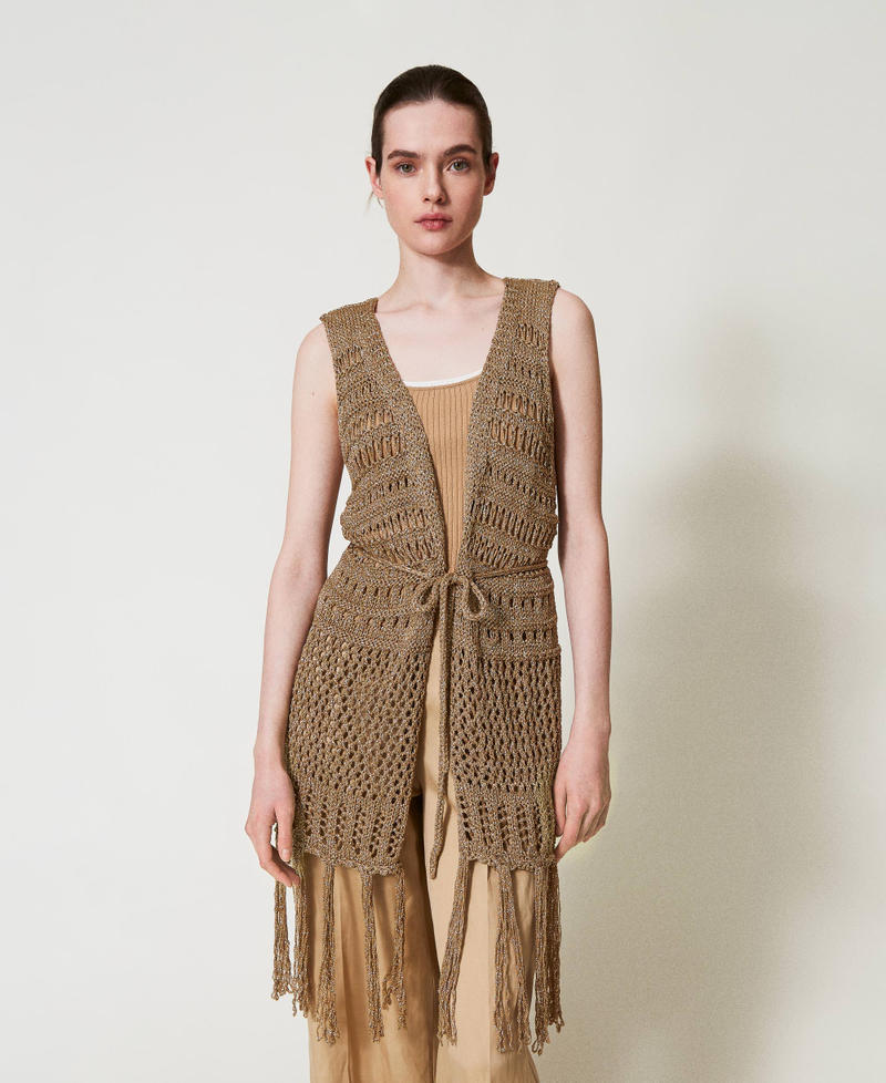 Gilet in maglia traforata con lurex Beige "Rope" Donna 251TA4360_12145_01