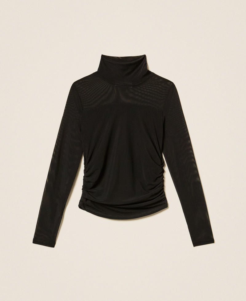 Rollkragen-T-Shirt aus T&uuml;ll Schwarz M&auml;dchen 262GJ2250_00006_S0
