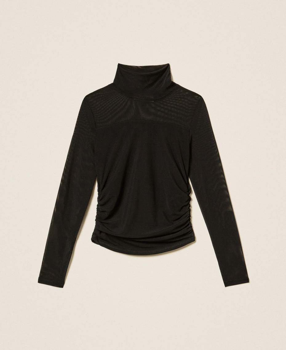 Rollkragen-T-Shirt aus T&uuml;ll Schwarz M&auml;dchen 262GJ2250_00006_S0