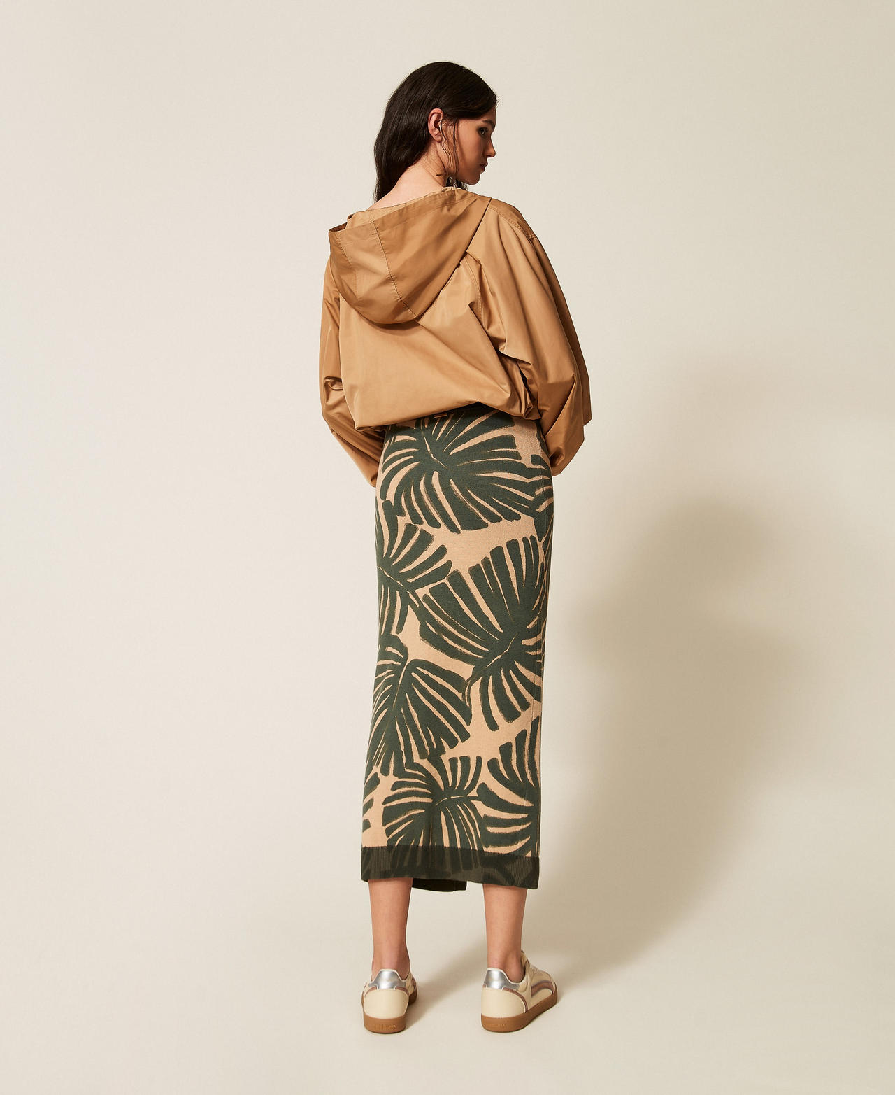 Midi knit skirt with print Jungle Print Woman 261LL3FCC_13301_03