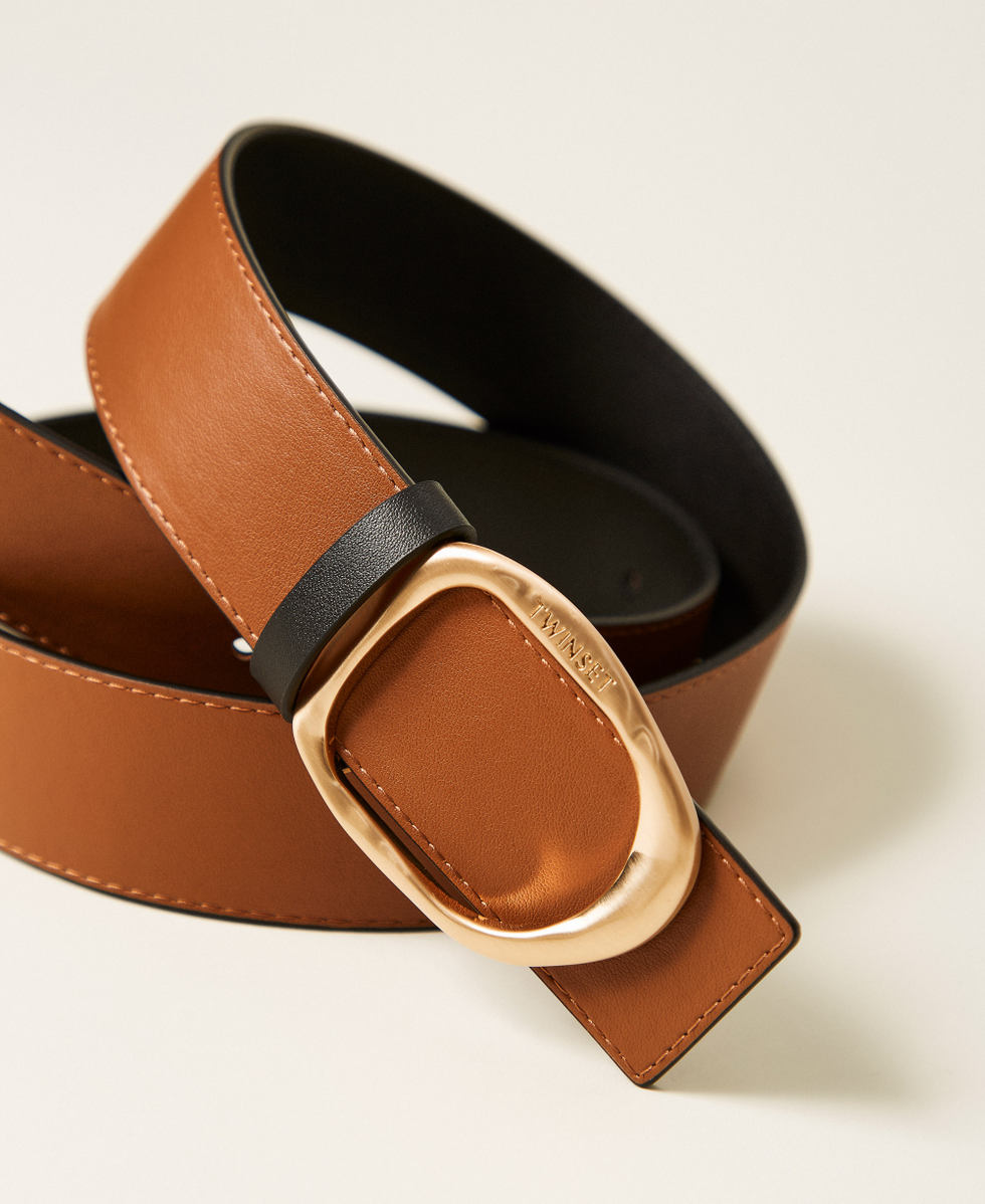 Reversible leather belt with buckle Two tone Black/Land Brown Woman 252TA402A_12674_03