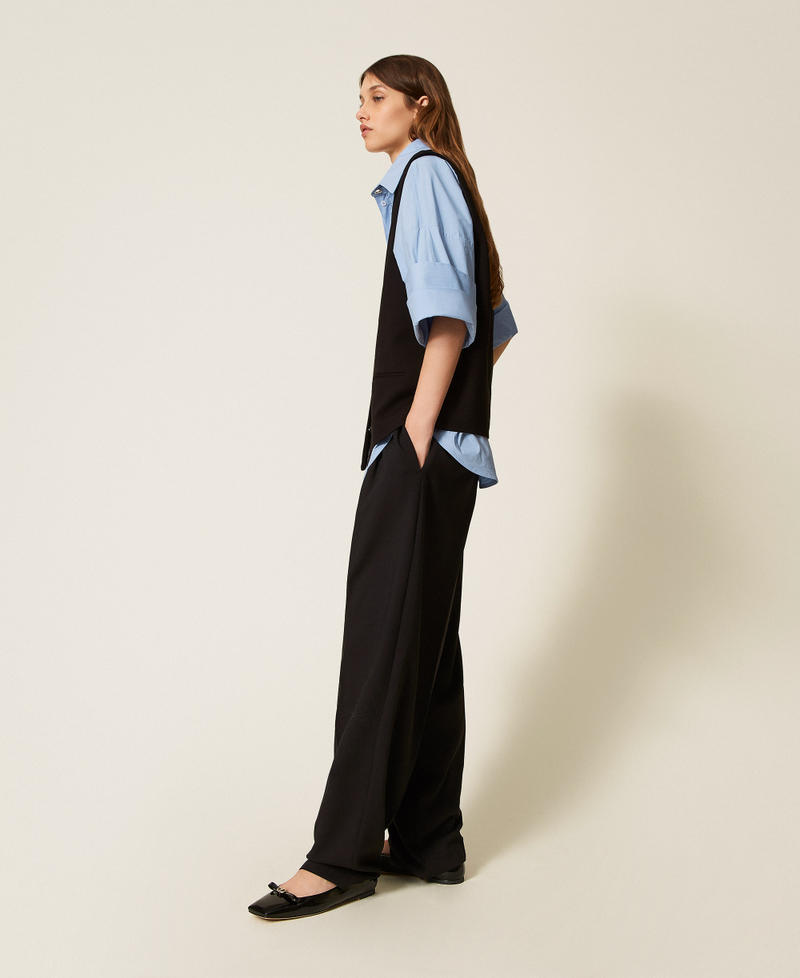 Pantalon avec plis asymétriques Noir Femme 252AP2294_00006_01