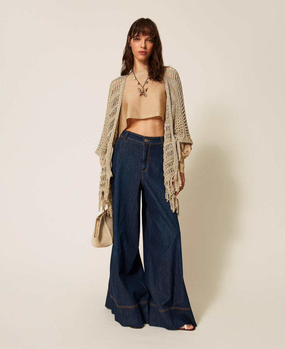 Crochet knit poncho Delicate Sand Beige Woman 261TA4340_13161_T0