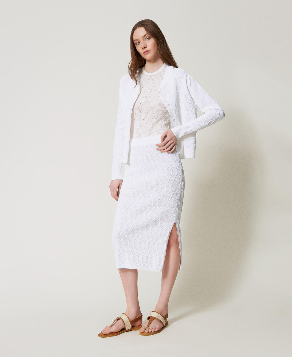 Jupe mi-longue en maille avec losanges White Cloud Femme 251LL3HCC_12105_01